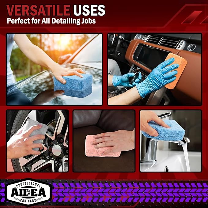AIDEA Microfiber Applicator Pads-8 Pack, Car Wash Sponge, Pink | Premium Microfiber Sponge and Cleaning Pads, Perfect for Effortless Wax, Sealant, Car Detailing Supplies