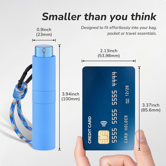 Lulupack Perfume Travel Refillable, 8ml Keychain Cologne Spray Bottle, 2PCS | Small fragrance atomizer sprayer, twist-up, leak-proof, tiny size, TSA, portable decant container, for men women, rose & blue