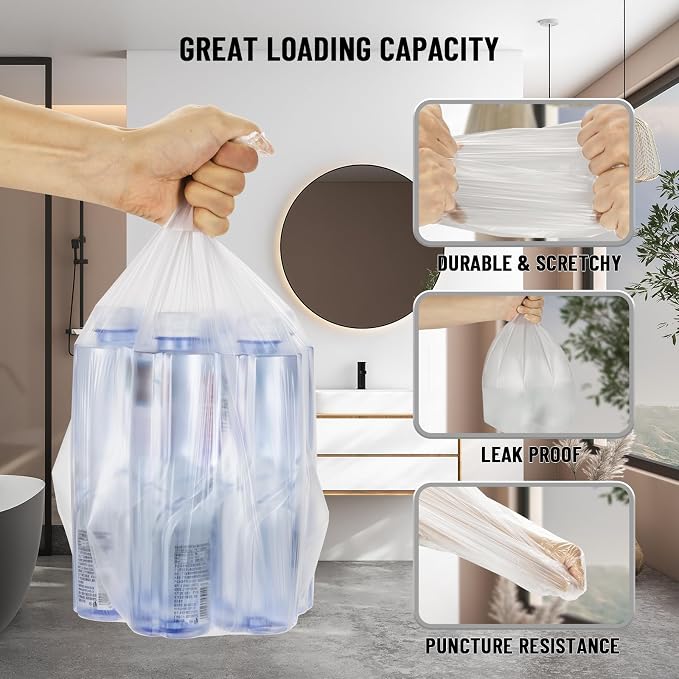 4 Gallon Small Trash Bags, 220 Ct Unscented for Bathroom & Office | Flexible & Durable Small Garbage Bags, Unscented & Easy Tearing 4 Gallon Trash Bag for Kitchen,Bedroom,Transparent,15L
