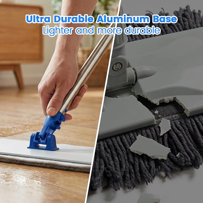 18" Professional Microfiber Mop, Flat Mop with Aluminum Alloy Base&Stainless Steel Handle for Floor Cleaning, Wet Dry Dust Floor Mops for Hardwood, Tile, Laminate