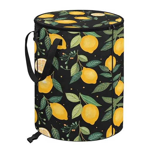 BIGCARJOB Lemon Garbage Cans Collapsible Pop Up Camper Trash Can Waterproof Bag Trash Bin for Outdoor Camping Hiking Travel, 22.83x17.71 in