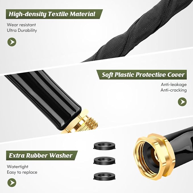Upgraded 50FT Expanding Garden Hose - Lightweight, Kink-Free & Burst-Resistant Flex Hose with 8-Pattern Spray Nozzle for Lawn, RV, Car Wash (50 ft Expandable Water Hose) (50ft)