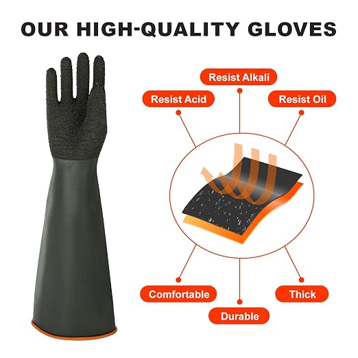 North Tower Heavy Duty Rubber Gloves, Industrial Gloves（18in,2 pair） | Long-lasting and Non-Slip Design,Flexible,Waterproof Reusable for Cleaning, Dishwashing,Industrial and Auto Care. ﻿