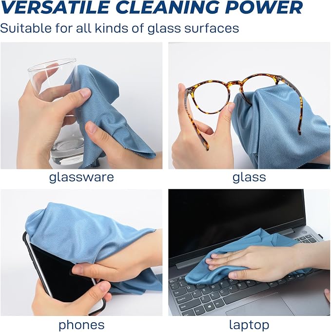 Microfiber Cleaning Cloths Glass Cleaner: 8 Packs 18X18 Window Cleaner Kit Wine Glasses Polishing Cloth Lint Free Washable Reusable Quickly Clean Mirro Screen Stainless Steel Windshield (01 Gray)