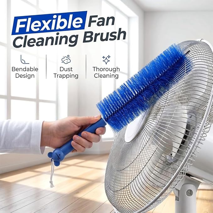 Ultimate Dusting Tool, Fan Cleaning Brush, Bendable Microfiber Head, Flexible Microfiber Duster Remover Washable ldeal for Electric Fans Air Conditioning, Home Car Vents, Curtain (3pcs*Blue)