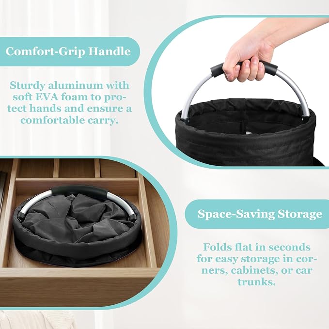 WOOHA Tool Organizers Bag 17L Collapsible Tool Bag Bathroom Caddy Outdoor Camping Garden Harvest Basket Home Bathroom Storage Bath Wash Bag（Black）