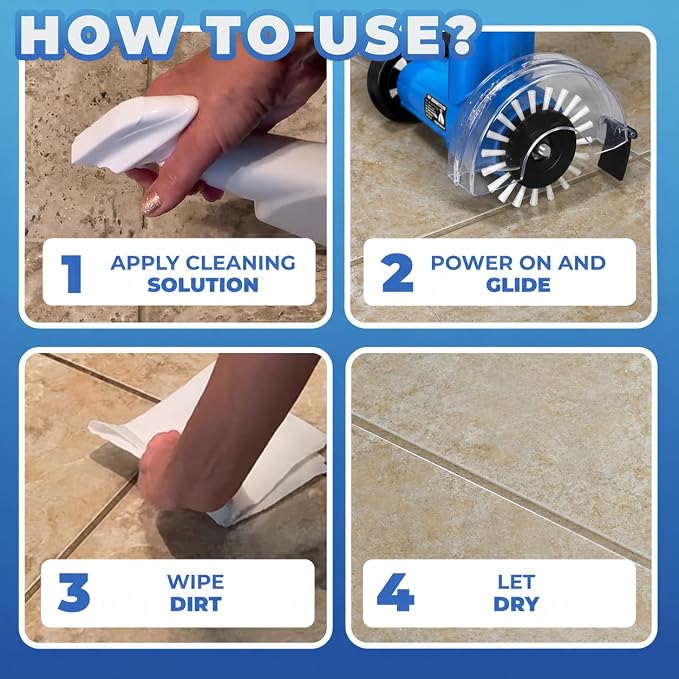 Electric Stand-Up Grout Cleaner | Lightweight Tile Floor Scrubber Machine | Lightweight Stand-Up Electric Grout Cleaner for Deep Cleaning Kitchen Floors, Bathrooms, Ceramic, Porcelain & Tiled Surfaces