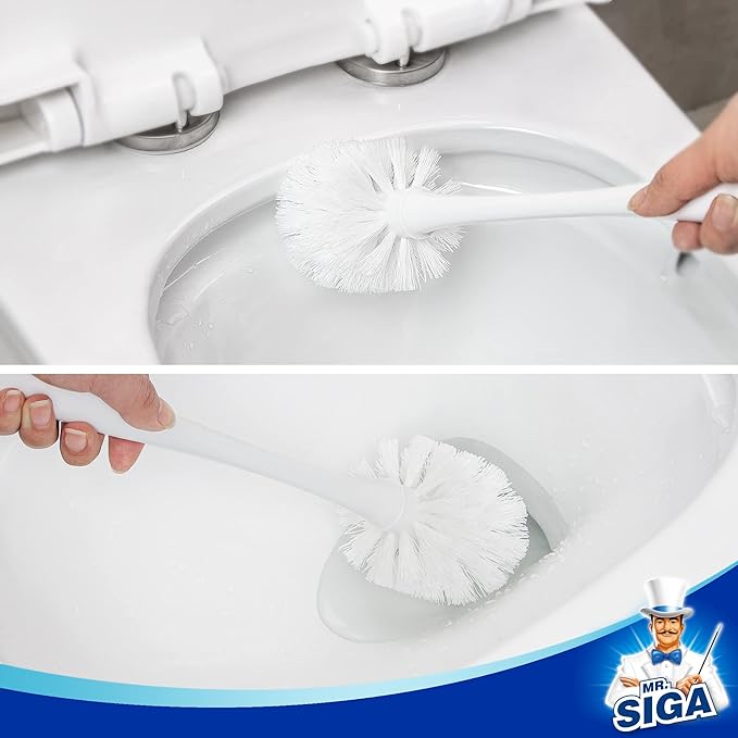 MR.SIGA Toilet Plunger and Brush Combo for Toilet Cleaning, White, 2 Set | Heavy duty toilet brush and plunger set, toilet bowl brush and plunger with holder