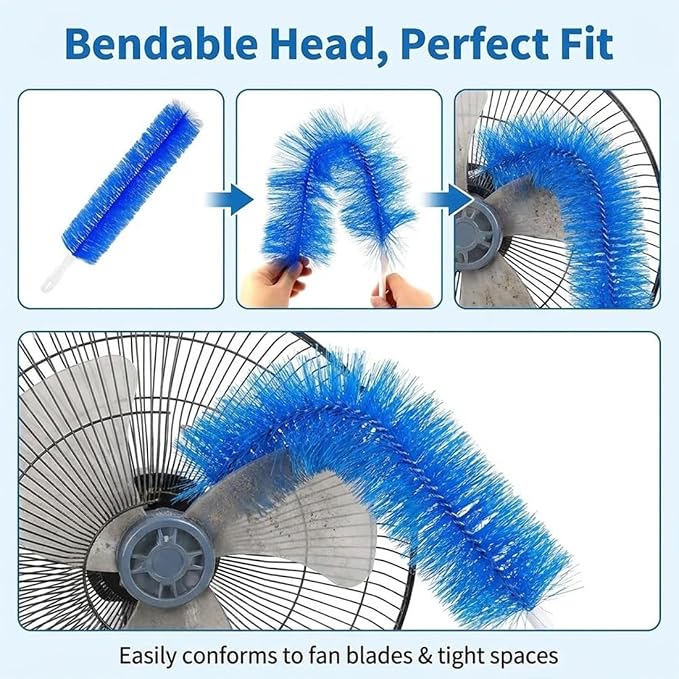 Ultimate Dusting Tool, Fan Cleaning Brush, Bendable Microfiber Head, Flexible Microfiber Duster Remover Washable ldeal for Electric Fans Air Conditioning, Home Car Vents, Curtain (2pcs*Blue)