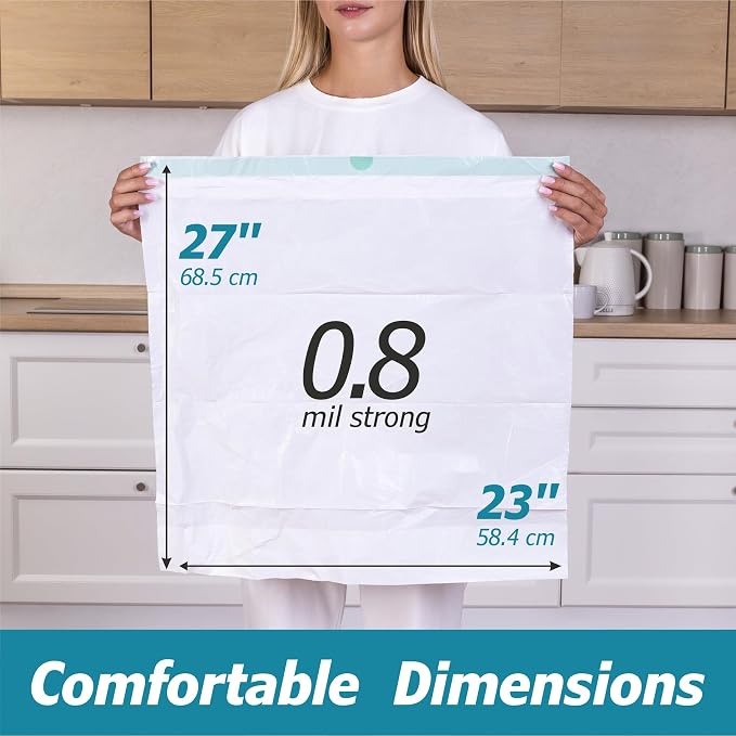 8 Gallon Drawstring Garbage Bags 0.8 Mil Ultra Strong Medium Kitchen Trash Bags Medium Plastic Bags - Individual, Unscented, White, 23"x27", 50 Count