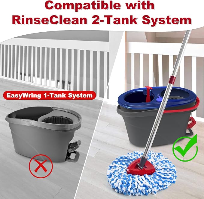 Mop Replacement for O-Cedar RinseClean 2-Tank, Mop Handle for Ocedar Mop | Includes 2 Mop Heads Replacements 4-Section Mop Handle 1 Mop Base 1 Scrubber Mop Head, Reusable and Washable,Wet/Dry Use