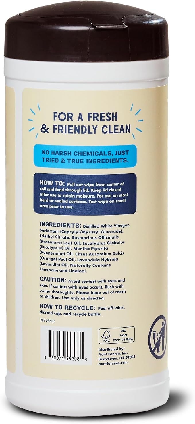 Aunt Fannie's Glass & Window Cleaning Wipes, 35 Count, Pack of 6 | Fast-Drying Formula, Removes Smudges, Safe for Mirrors Windows Shower Doors & Other Glass, Kid and Pet Safe, Made in USA