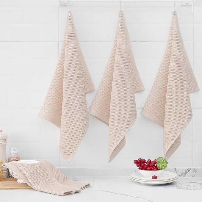 Homaxy 100% Cotton Oversized Waffle Weave Kitchen Towels 6-Pack, Beige | 20 x 28 Inches, Ultra Soft Absorbent Dish Towels, Quick Drying Large Cleaning Towels