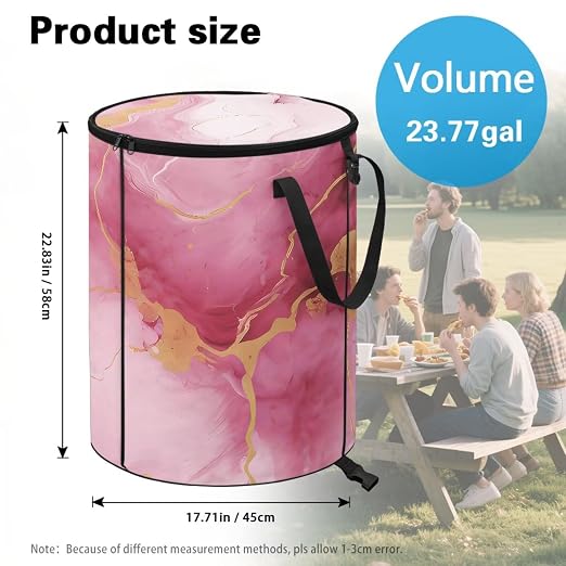 BIGCARJOB Collapsible Trash Can Pop Up Camper Trash Can with Lid, 22.83x17.71, Water Proof Bag Outdoor Garbage Bin Storage Accessories, Purple Marble Print