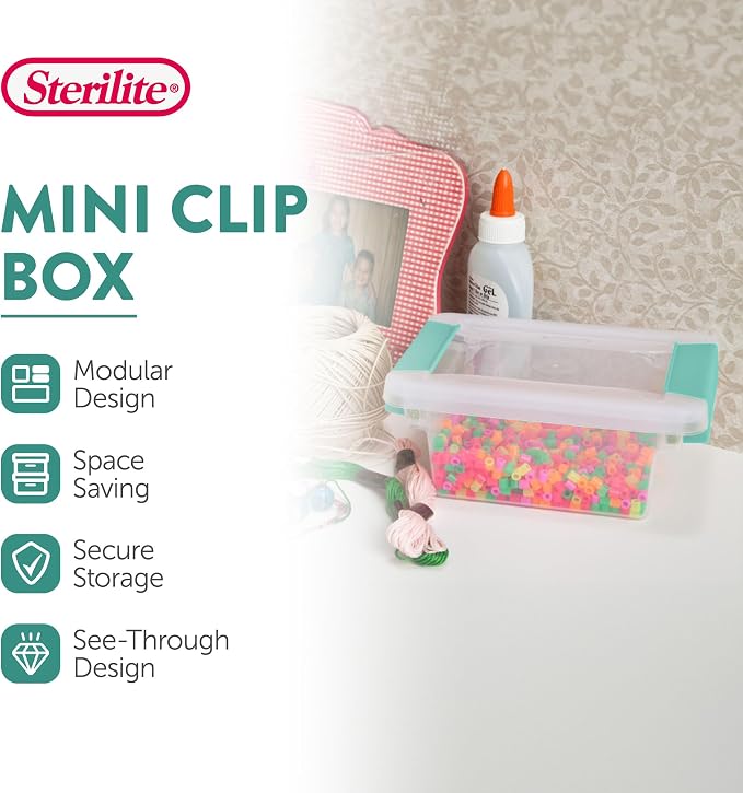Sterilite Clip Box, Stackable Clear Plastic Bins- Mini, 12-Pack | Storage Containers with Latching Lids for Writing, Arts or Crafts Supplies - Home, Office, Classroom & Workshop Organization