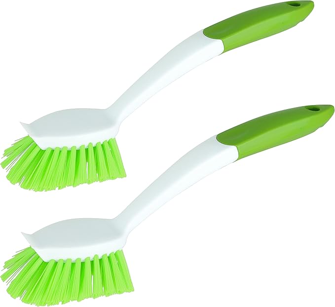 2-Pack Dish Brush with Long Handle | Dish Scrubber with Stiff Bristles for Kitchen, Sink, Pots, Pans