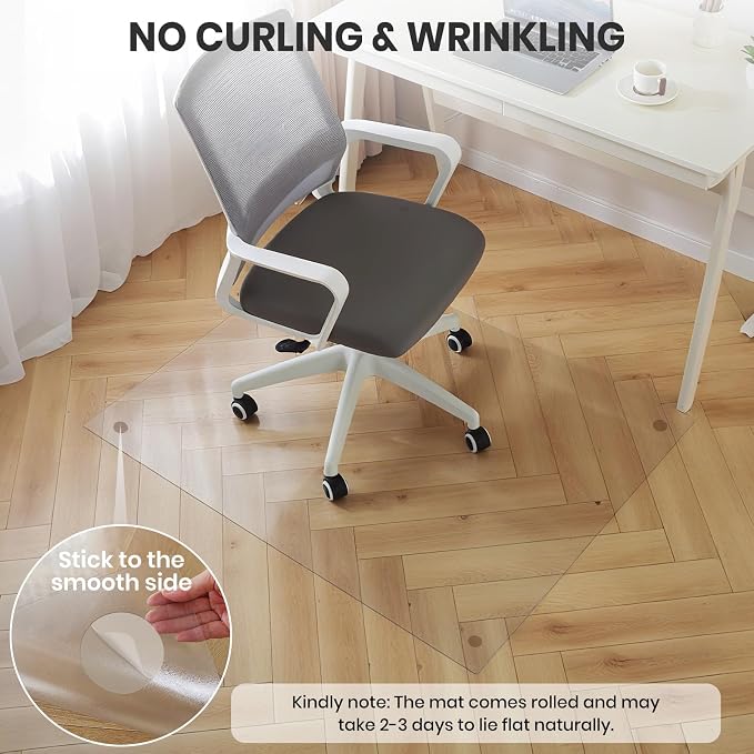 Clear Office Chair Mat for Hardwood Floor, 48 x 72 in Desk Floor Protector | Heavy Duty Plastic Floor Mat, Smooth Rolling, Easy to Clean, Protects Wood & Tile Floors, Ideal for Computer & Gaming Chairs