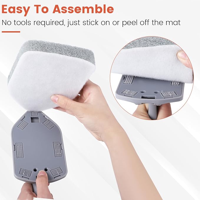 Wlich Scrubber Pad Refills 6 Pack, Scouring & Microfiber, 6.1 x 4.4 in | 4 Scouring + 2 Microfiber Pads, Reusable, Hook-And-Loop Fit, Non-Scratch On Tile, Tub, Sink, Glass, Marble