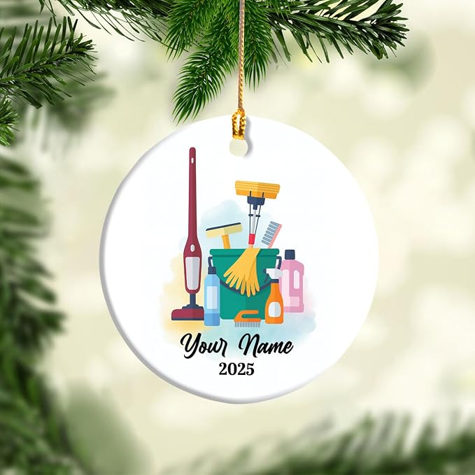 Personalized Cleaning Tools Ornament, Custom Housekeeping Christmas Tree Decoration, Holiday Keepsake Gift for Cleaners, Janitors, Pressure Washers, Housekeepers, Maids and Cleaning Lovers (Clean 2)