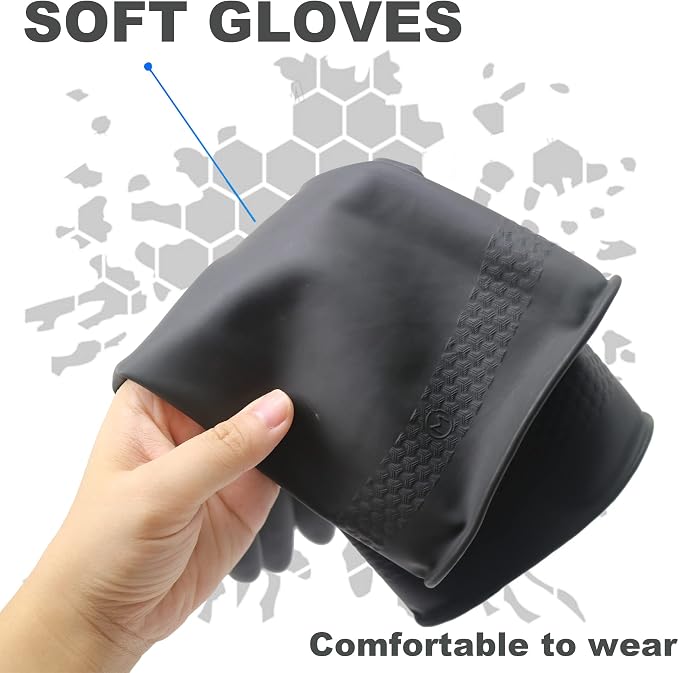 Chemical Resistant Latex Gloves, Cleaning Protective Safety Work | Heavy Duty Rubber Gloves, S-M-L-XL Size, Black 1 Pair