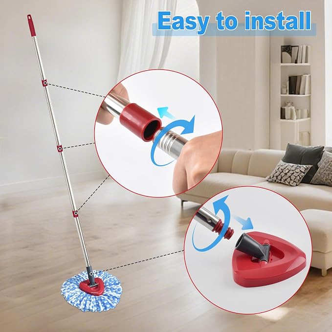 Mop Handle for Ocedar, Mop Handle for O Cedar, Spin Mop Replacement Handle for O Cedar, 4-Section Spin Mop Handles and Base for Ocedar, 30" to 58" Mop Stick Pole Handle and Base for Ocedar Spin Mop