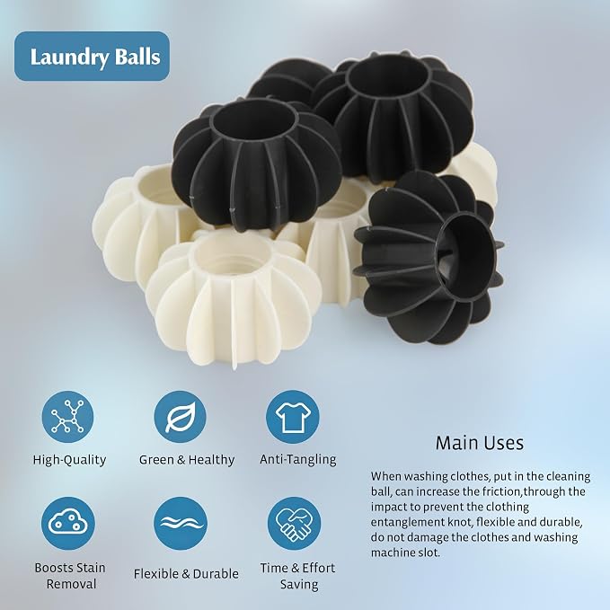Reusable Laundry Balls, TPR Anti-Tangle Washer Dryer Cleaning | TPR material, boosts detergent penetration, reusable design for clothes, towels, sheets washing cycles