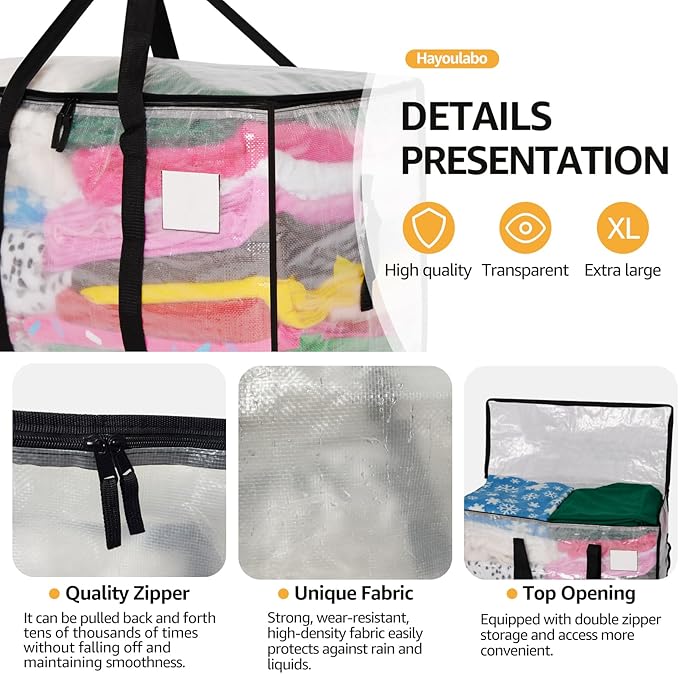 Moving Bags Heavy Duty Extra Large, Alternative for Moving Boxes & Moving Supplies,Clear Storage Bins with Lids, Plastic Packing Tote, Storage Bags for Clothes with Handles & Zippers(Clear, 8 Pack)
