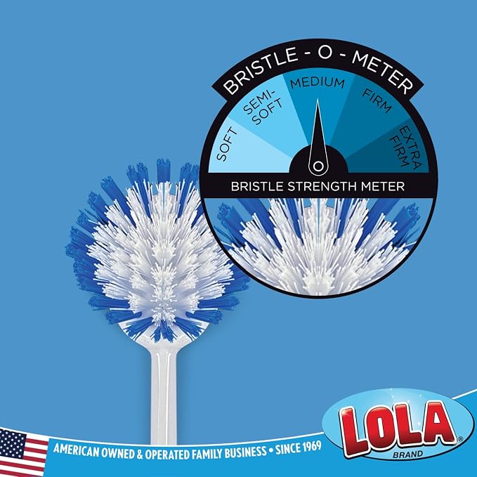 Dish Brush Scrubber for Kitchen, 36 Pack, by LOLA, Stiff Bristles & Food Scraper, Comfort No-Slip Grip Handle, Safe for Non-Stick & Coated Cookware