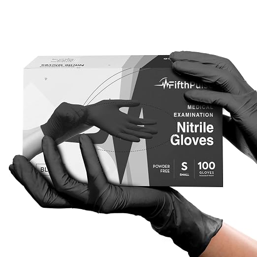 Black Nitrile Disposable Gloves Small, 100 Count - Powder-Free Latex-Free Gloves for Cooking, BBQ, Food Prep, Tattoo Artists, Cleaning, and Household Use - Comfortable Fit with Textured Fingertips