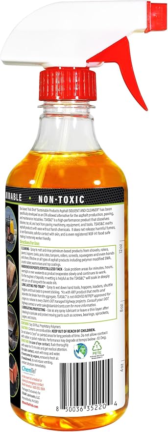 Trick Shot Asphalt Solvent and Cleaner - USDA Biobased Industrial Degreaser for Paving Equipment & Tools, Heavy Duty Formula, Food Grade Tar Remover & Bitumen Remover, Made in USA - 16 Fl Oz 6-Pack