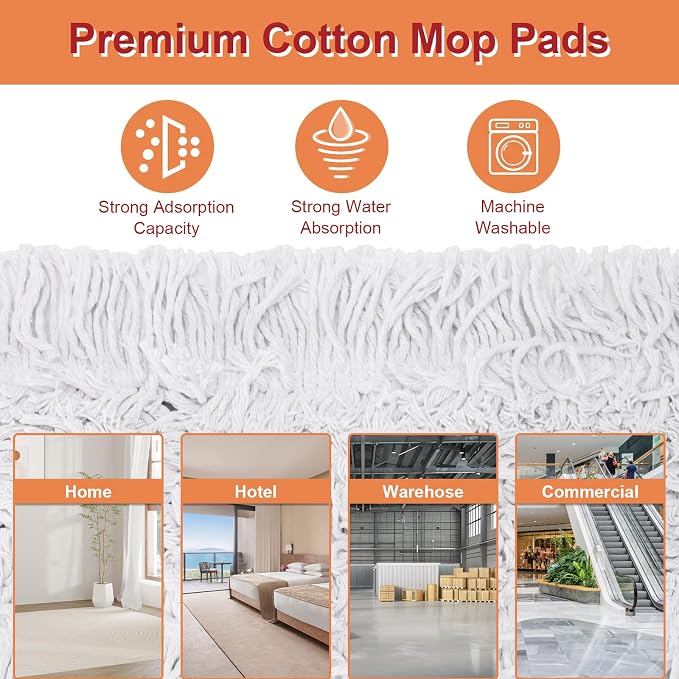 48" Commercial Dust Mop, Heavy Duty Floor Duster with 60" Long Handle | Industrial Wet Dry Sweeper Mop with 2 Reusable Mop Pads for Janitor Indoor Warehouse Gym Hotel Clean