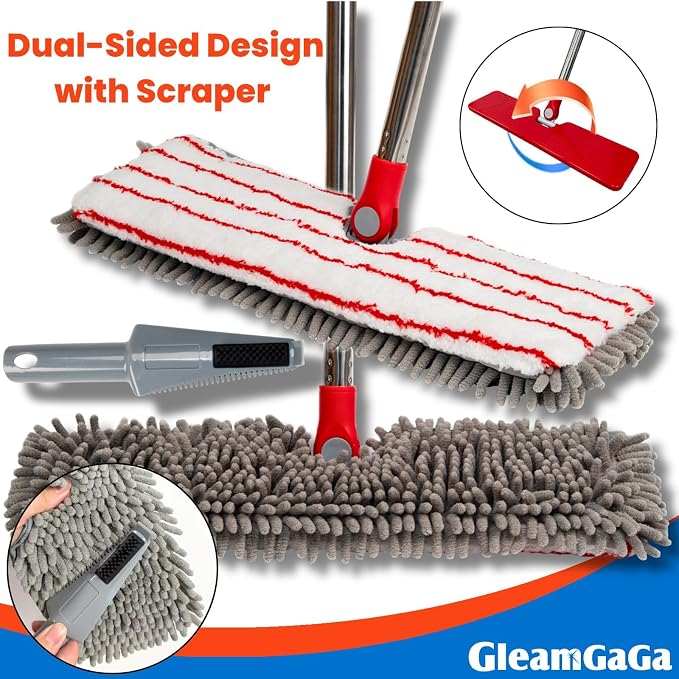 Microfiber Dust Mop for Hardwood Floor Cleaning, Laminate, Tile & Marble | 4 Washable Mop Pads, Dual-Sided Flip Mop, Wet & Dry Use, 62" Long Handle, Built-In Pad Cleaning Scraper