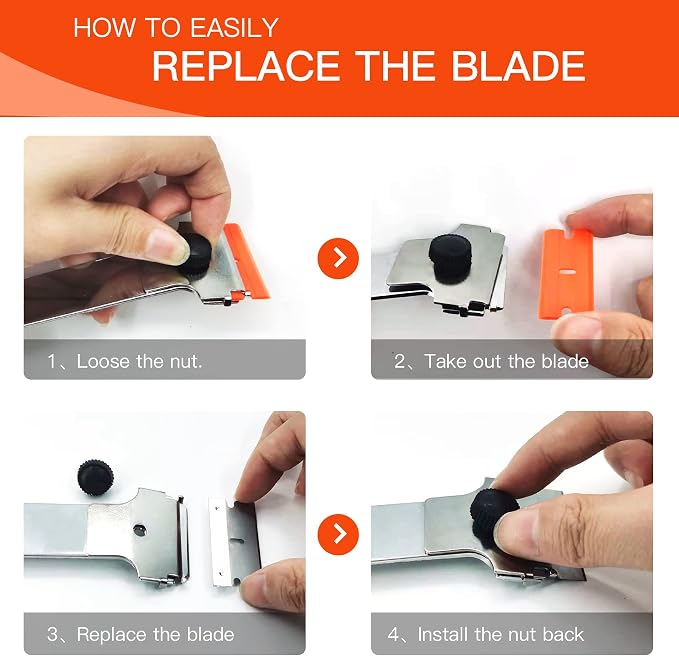 Razor Blade Scraper, Long Handled Scraper Tool with 10 Extra Replacement Blades, Razor Scraper Remover for Cleaning Sticker, Paint, Caulk from Window, Car, Glass, Windshield, Stove