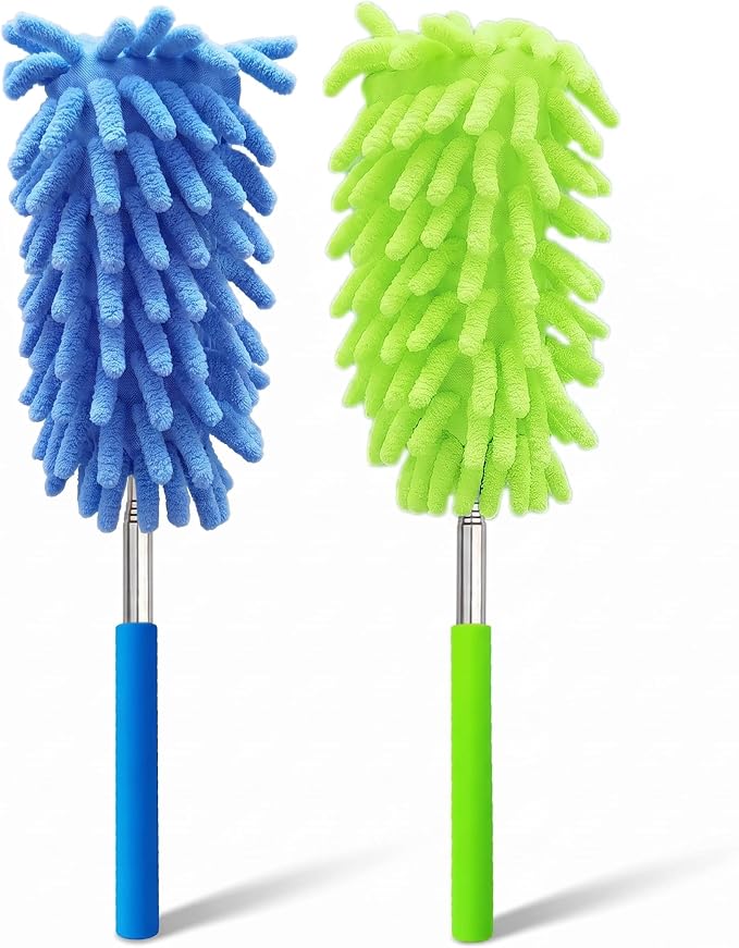 2 Pack Microfiber Duster for Cleaning, Hand Washable Dusters, Extendable Pole, Detachable Cleaning Supplies for Car, Ceiling Fan, Window, Furniture, Office