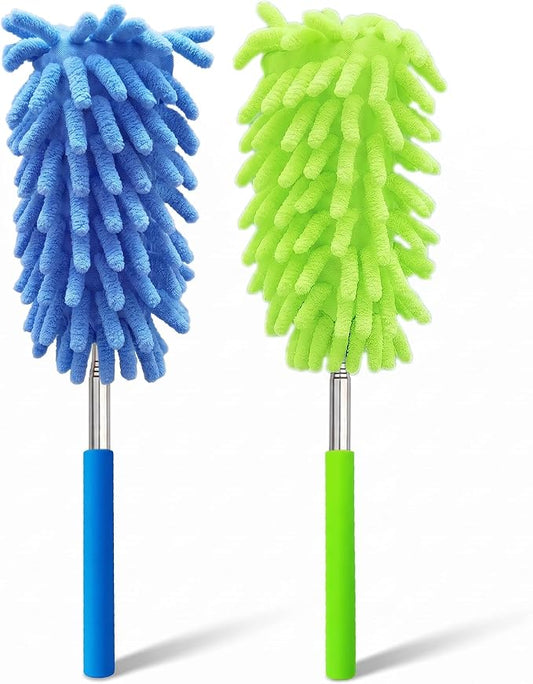 2 Pack Microfiber Duster for Cleaning, Hand Washable Dusters, Extendable Pole, Detachable Cleaning Supplies for Car, Ceiling Fan, Window, Furniture, Office