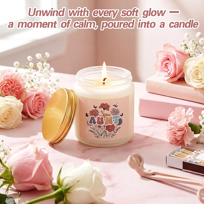 Patelai 7 Pcs Auntie Gifts for Women,Aunt Birthday Wedding Gift Best Aunt | Ideas Presents Set with 20oz Tumbler Tote Bag Scented Candle Keychain Makeup Pouch Appreciation Gifts from Niece Nephew