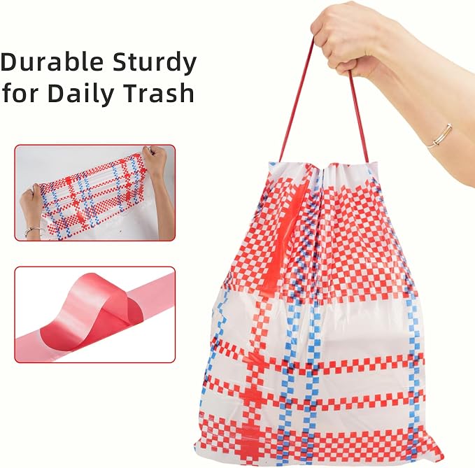 4 Gallon Trash Bags, Small Garbage Bags with Drawstring and Printed Striped Design, Tear-Free, Leakproof & Durable Small Trash Bags for Bathroom, Office, 50 Count