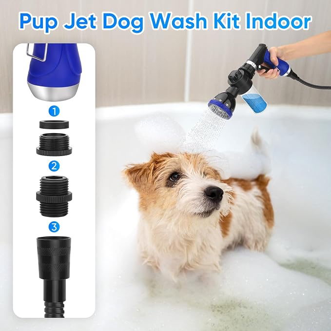 Dog Shower Attachment Water Hose Nozzle Sprayer Set | with Metal 3-Way Diverter & 6.6 Ft Long Hose, Tub Faucet for Shower Arm Easy Faucet Pup Pet Bathing Sprayer Washer Kit