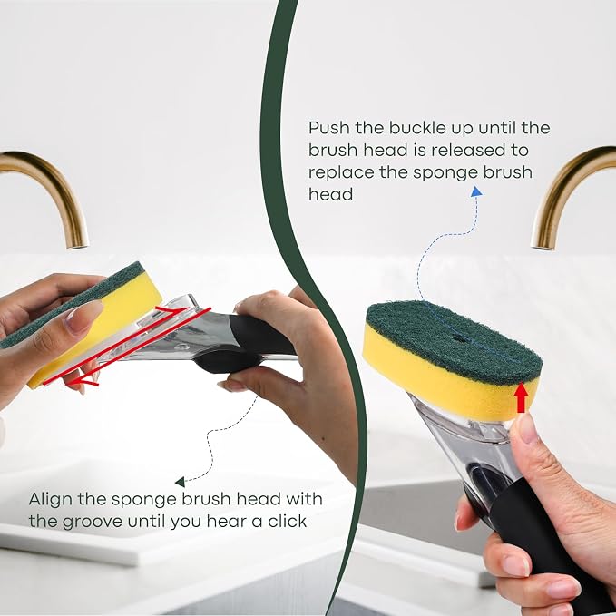 Sponge Brush Refills for OXO Soap Dispensing Dish Brush | 4 Pack Dish Cleaning Soap Dispensing Head Replacement for Scrubber（green）