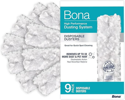 Bona Disposable Dusters - 9 Pack - High Performance Dusting System | Microfiber Dusters Remove Dust and Pet Hair for Quick Spot Cleaning