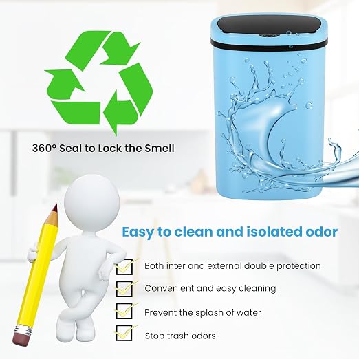 BLKMTY 13-Gallon Kitchen Trash Can, 50L Plastic Garbage Can, Automatic Touch Free Garbage Bin, Motion Sensor Trash Can with Lid, Tall Waste Bin for Home Office Bathroom Touchless, Blue