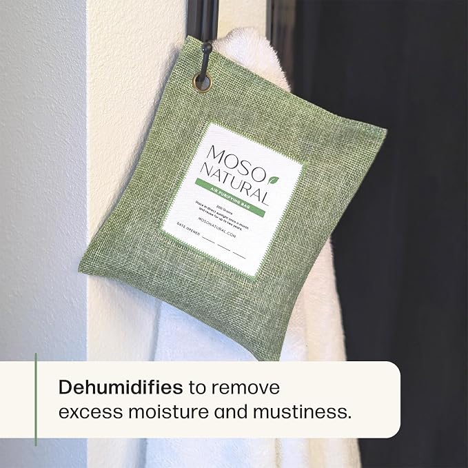 Moso Natural Air Purifying Bag 200g (3 Pack) Charcoal Odor Absorber, Car Odor Eliminator & Closet Deodorizer for Home & Pet, Lasts 2 Years, Unscented Bamboo Charcoal Bags, HGTV Editors' Pick (Green)