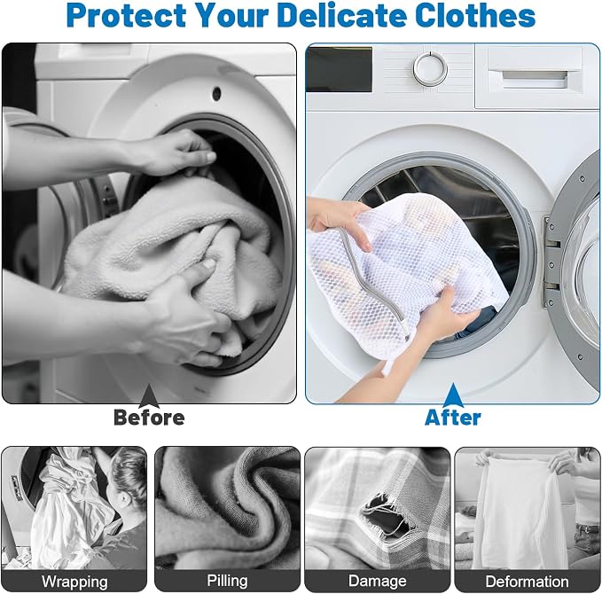 4-Pack Durable Honeycomb Mesh Laundry Bags for Delicates, 2M + 2L | 120gsm Honeycomb Mesh, Sturdy Zipper, Protect Delicates, Reusable, Washer & Dryer Safe, For College, Dorm, Home and Travel
