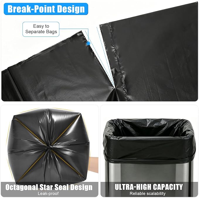 Tall Kitchen Trash Bags 13 Gallon Garbage Bags 50 Liters Plastic Trash Can Liners Waste Basket Bin Liners for Home Office Outdoor 160 Counts