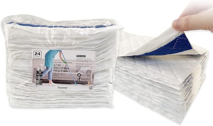 24-Pack Disposable Microfiber Pads for 16-18" Flat Mop, for Bona/Rubbermaid | Wet & Dry Dusting Refills for 16-18 Inch Hook & Loop System Mops – Compatible with Bona, Rubbermaid, Turbo & Norwex