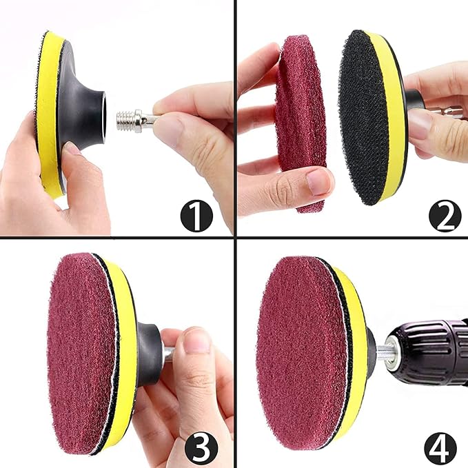 7 Inch 1200-Grits Scrubber Scouring Pads for Cleaning & Polishing, 8pcs | Hook & Loop, Flocking Scuff Pads, Drill Scuffing Disc, Surface Conditioning Disc, for Tiles/Glass/Stone/Tubs