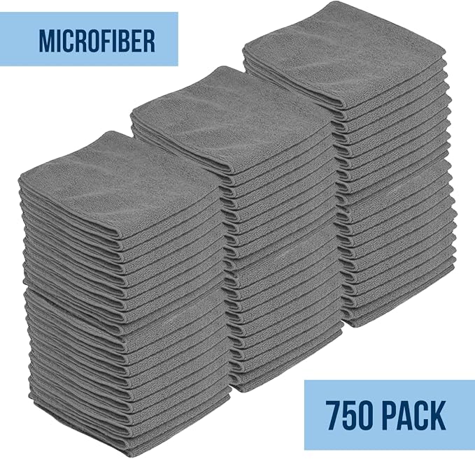 Chamois Cloth, Microfiber Cleaning Cloth 750 Pack, Borderless Towels Cleaning, Car Microfiber Towel, Drying Car Wash Towels (11.5" x 11.5", Grey)