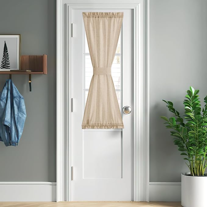 NICETOWN Anogra Linen Door Curtains 50 inch Length 1 Panel | Farmhouse Kitchen Light Filtering Sidelight Window Cover, Rod Pocket Sheer Door Shade for Classroom, 1 Panel, 26 inch Wide