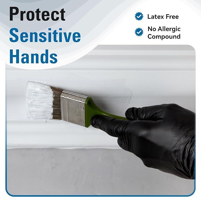 Nitrile Gloves Disposable Latex Free, Black | Food Safe Rubber Gloves Latex-Free and Powder-Free for Cooking, Food Prep, Kitchen, Household Cleaning