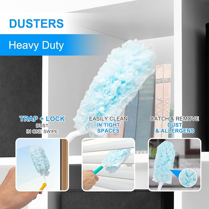 KeFanta 360° Heavy Duty Duster Refills for Swiffer Duster, 30 Count | MultiSurface 360° Duster Refills with1 Handle, 4X Microfibers, Disposable Dusters for Cleaning Home Blinds Fans Corners